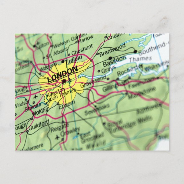 London, England Street Map Postcard (Front)