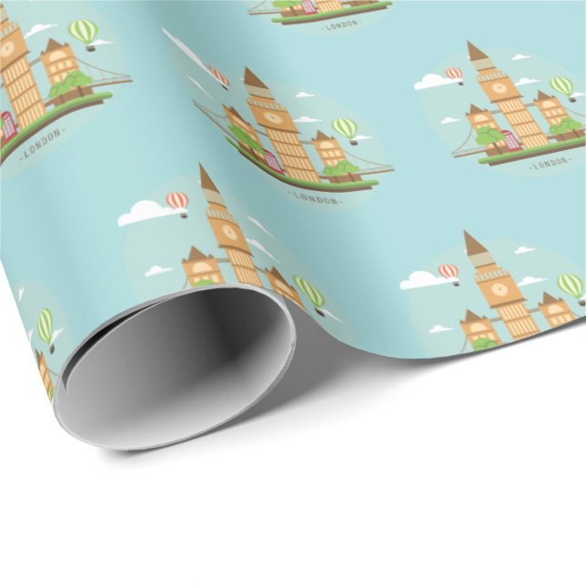 London England Themed Gift Wrapping Paper (Roll Corner)