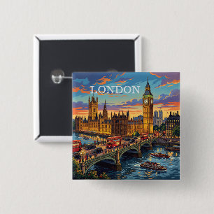London England Travel Art Vintage 15 Cm Square Badge