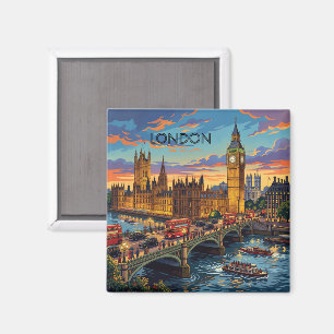 London England Travel Art Vintage Magnet