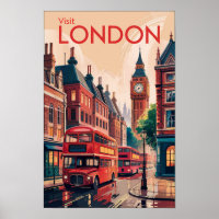 London England Travel Art Vintage