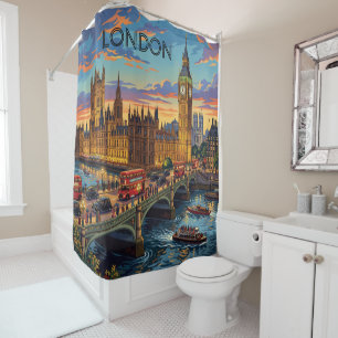 London England Travel Art Vintage Shower Curtain
