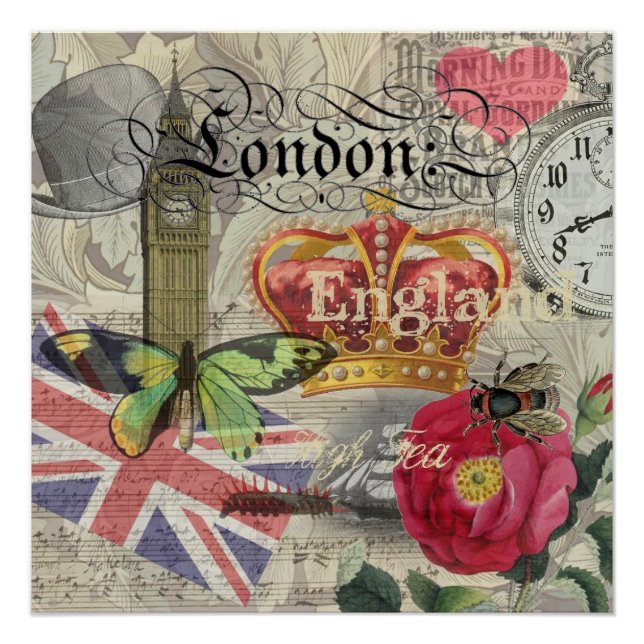 London England Travel Vintage Europe Art Poster (Front)