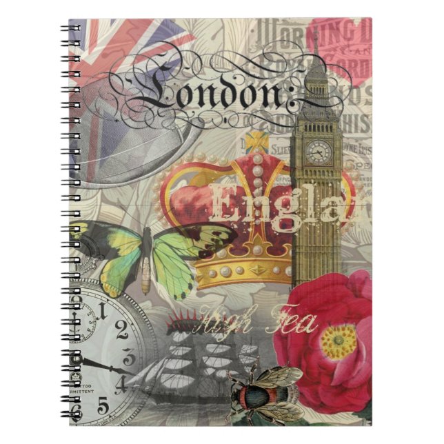 London England Travel Vintage Europe Art Spiral Notebook (Front)
