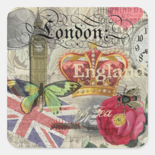 London England Travel Vintage Europe Art Square Sticker
