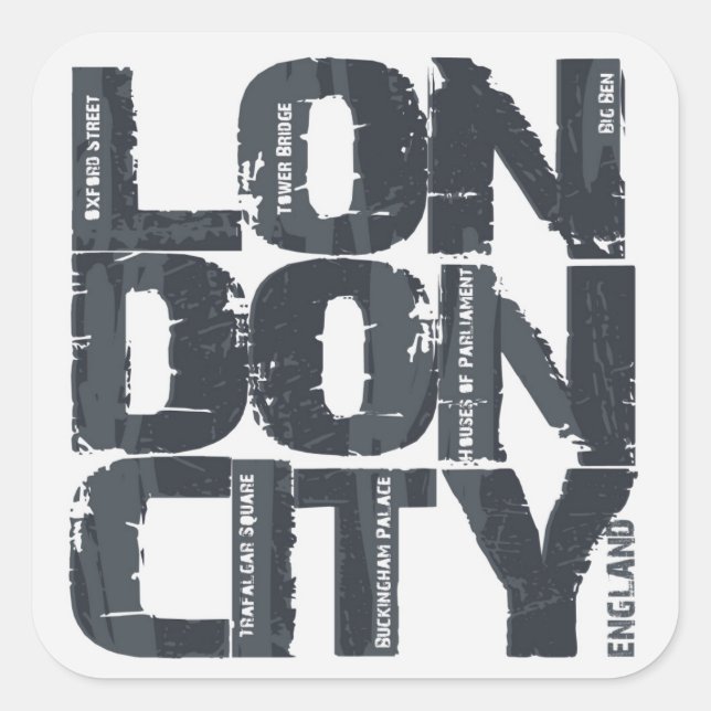 London, England Typography Square Sticker (Front)