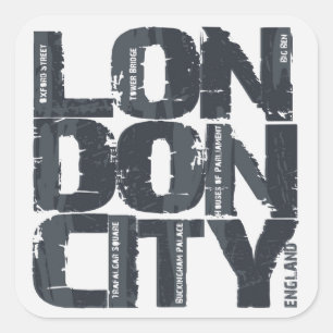London, England Typography Square Sticker