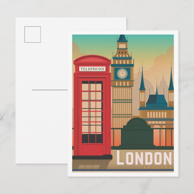 London England UK Art Vintage Travel Illustration Postcard (Front/Back)