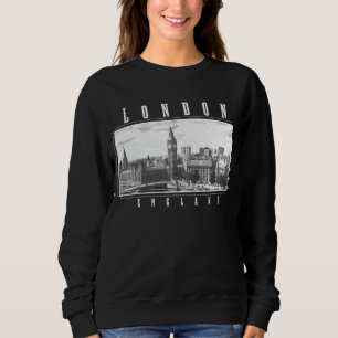 London England Uk Big Ben Skyline Black White Vint Sweatshirt