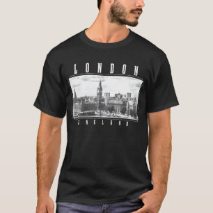 London England Uk Big Ben Skyline Black White Vint T-Shirt