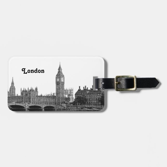 London England UK Skyline Etched Luggage Tag (Front Horizontal)