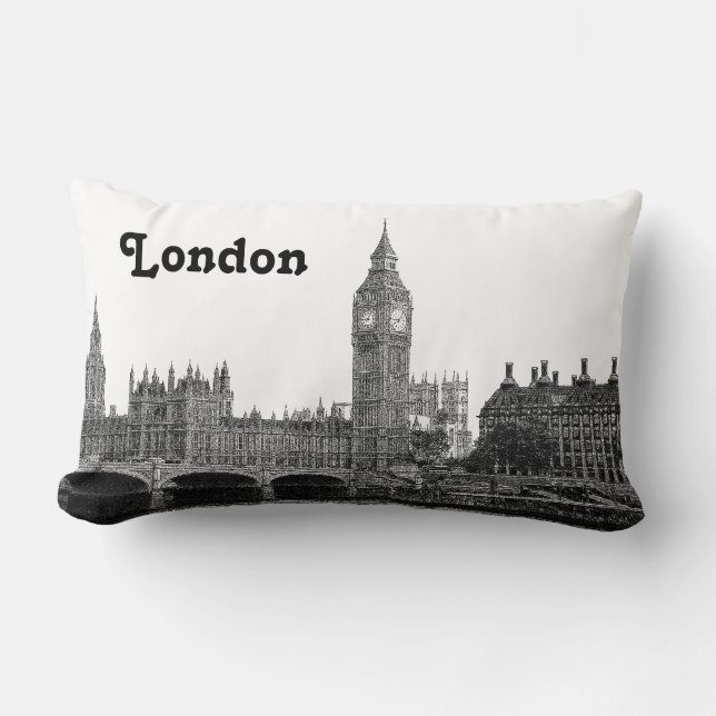 London England UK Skyline Etched Lumbar Cushion (Front)