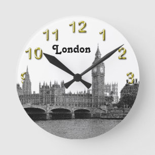 London England UK Skyline Etched Round Clock
