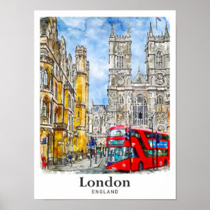 London England UK Travel Watercolor Hand Drawn Poster
