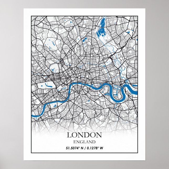 London England United Kingdom City Map Travel Poster (Front)