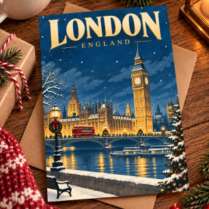 London England Vintage Christmas Travel Postcard