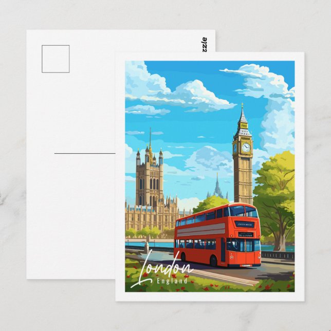 London England vintage travel place illustration Postcard (Front/Back)
