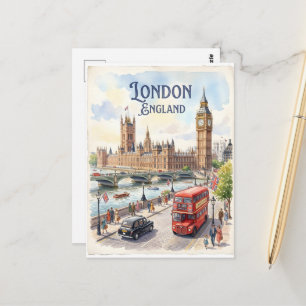 London England watercolor Postcard