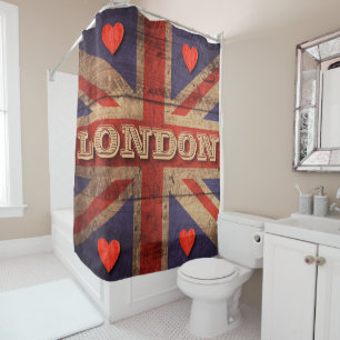 London English Flag Red Hearts British England Shower Curtain