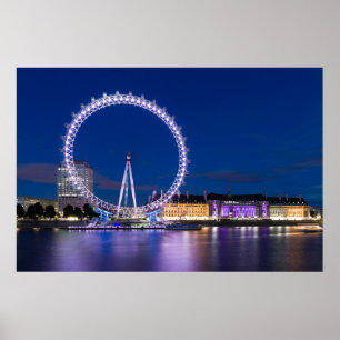 London Eye and City Hall Nighttime Poster