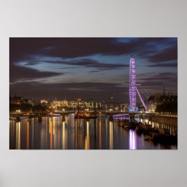 London Eye and River Thames at night Poster (Front)