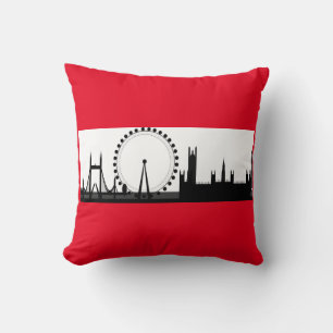 London Eye City Skyline England Red Throw Pillow