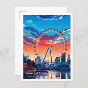 London Eye England Travel Vintage illustration Postcard