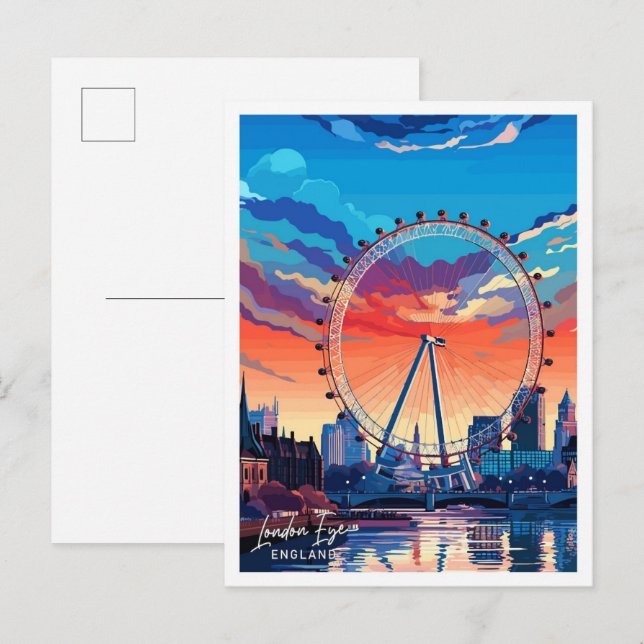 London Eye England Travel Vintage illustration Postcard (Front/Back)