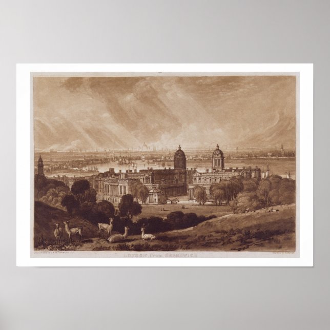 London from Greenwich, engraved by Charles Turner Poster (Front)