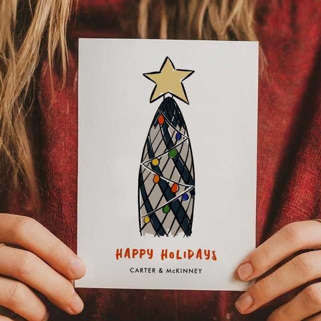 London Gherkin Tower Christmas Tree Business Holiday Card (London Gherkin Tower Christmas Tree Illustrated Business Holiday Card)