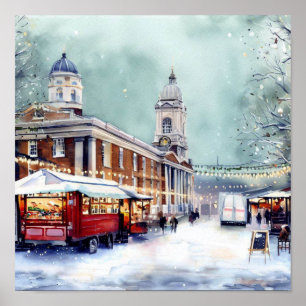 London-Greenwich Market in the Snow (C),Watercolor Poster