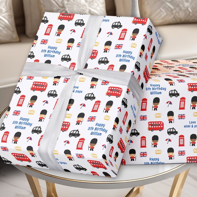 London Guards Bus Name Boy Birthday Wrapping Paper (London Guards Bus Name Boy Birthday Wrapping Paper)