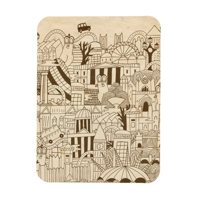 London Hand Drawn on Old Paper Magnet (Vertical)