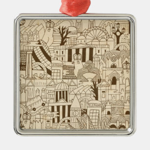 London Hand Drawn on Old Paper Metal Tree Decoration
