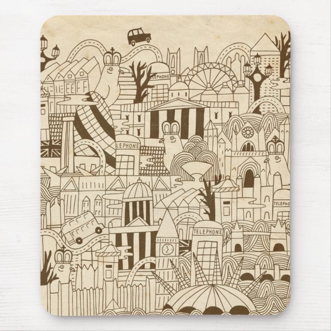 London Hand Drawn on Old Paper Mouse Pad (Front)