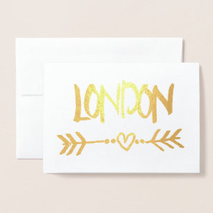 London Heart Arrow Gold Foil Elegant Typography Card