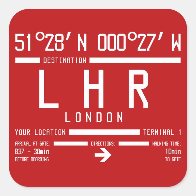 London Heathrow LHR IATA International Airport Square Sticker (Front)