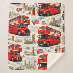 London Heritage iconic red double-decker bus and l Sherpa Blanket