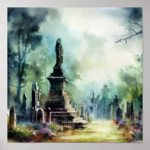 London-Highland Cemetery (D), Watercolor Poster