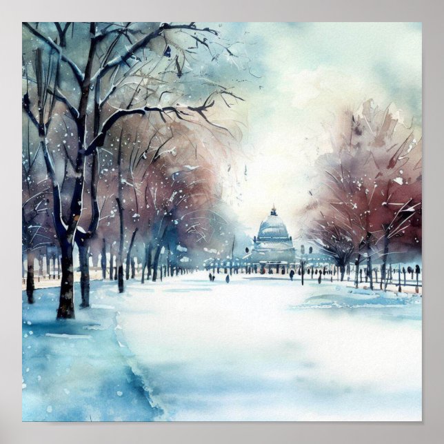 London-Hyde Park in the Winter (C), Watercolor Poster (Front)