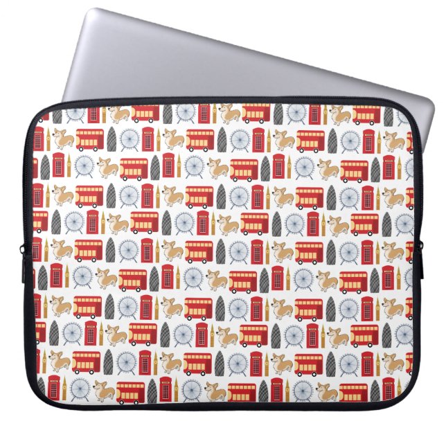London Icon and Corgi Collage Pattern Laptop Sleeve (Front)