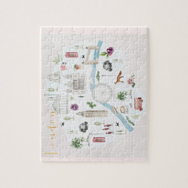 London Illustrated Watercolor Wall Art Jigsaw Puzzle (Vertical)