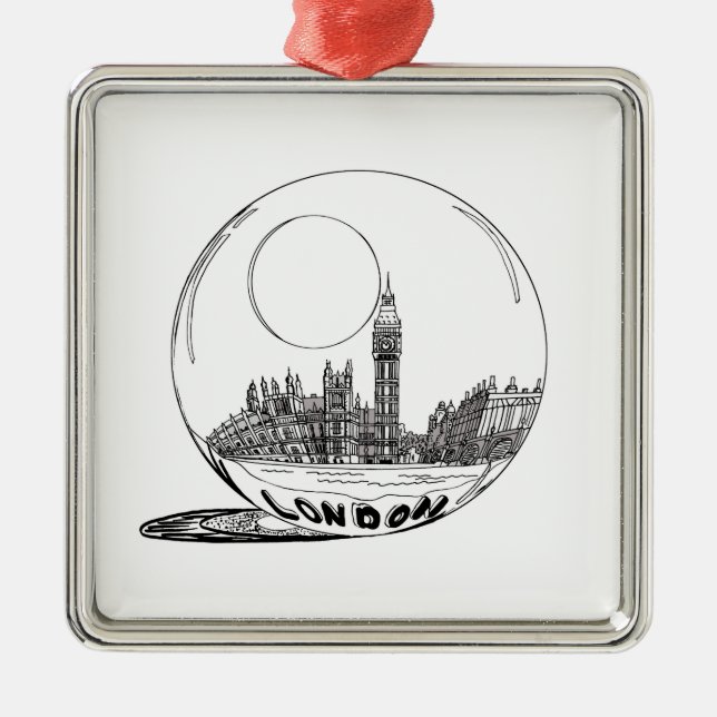 London in a glass ball . metal tree decoration (Front)