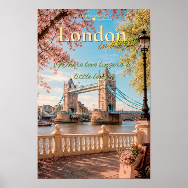 London In Bloom Tower Bridge Spring Scenic Art Poster (Front)
