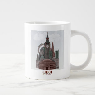London in Clouds Red and Green Large Coffee Mug