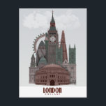 London in Clouds Red and Green Postcard<br><div class="desc">London in Clouds Red and Green by Fab Funky.  Features famous landmarks of London in a dark red and green colour scheme.</div>