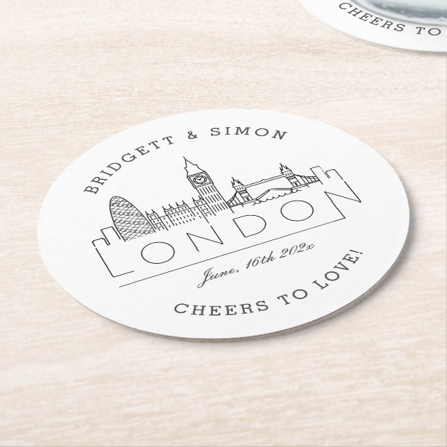 London Landmarks | Cheers to Love  Round Paper Coa Coaster (Angled)