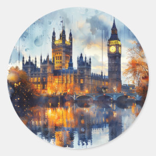 London Landmarks Night Scenery UK Historical Classic Round Sticker