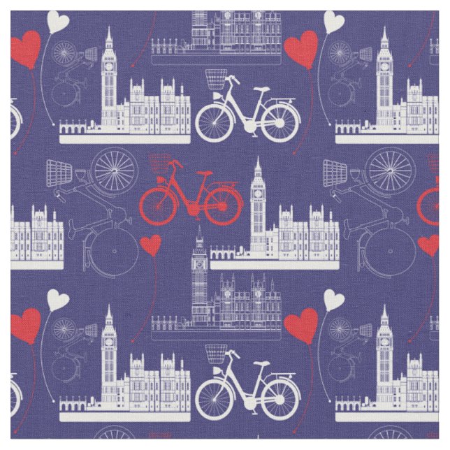 London Landmarks Pattern Fabric (Close Up)