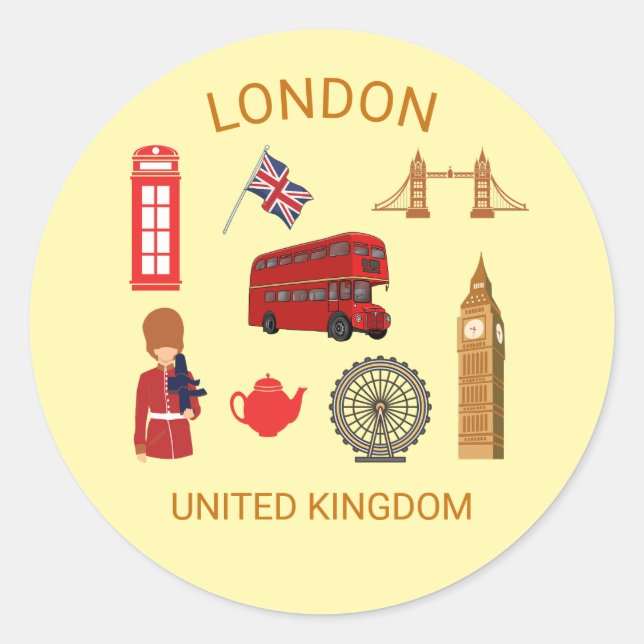 London Landmarks Travel-Themed Print Classic Round Sticker (Front)